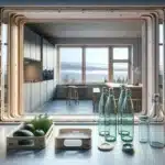 Nordic interior with recycled glass transparent wood and aerogel window inserts